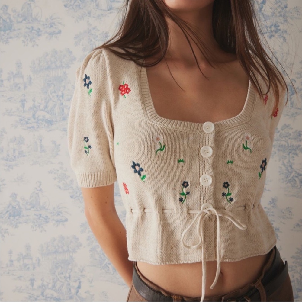 Urban Outfitters Floral Embroidered Knit Top